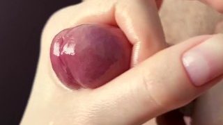 handjob close-up from a young Russian couple. ruined orgasm and lots of cum